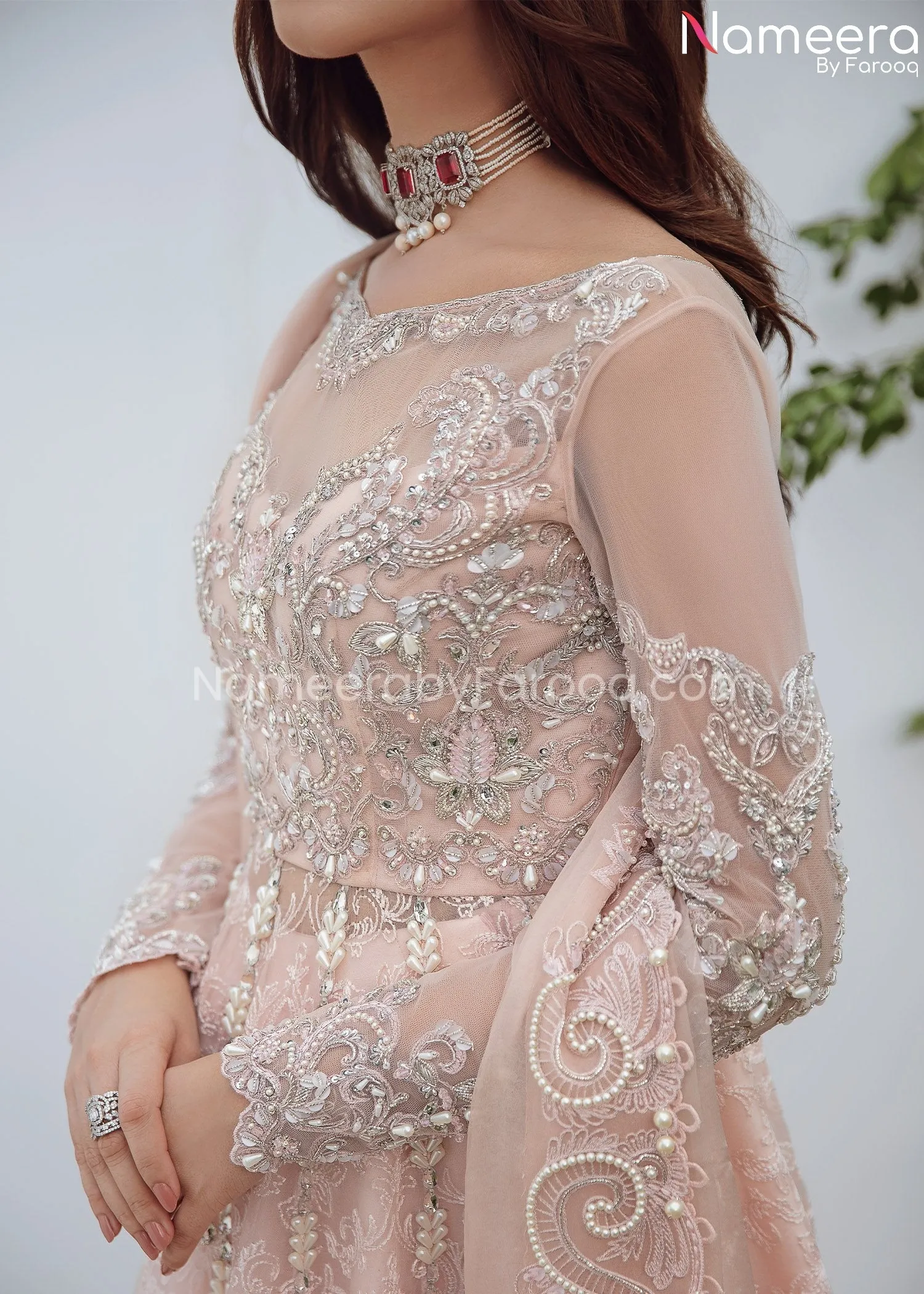 Pishwas with Lehenga Pink Bridal Dress Pakistani #BS621