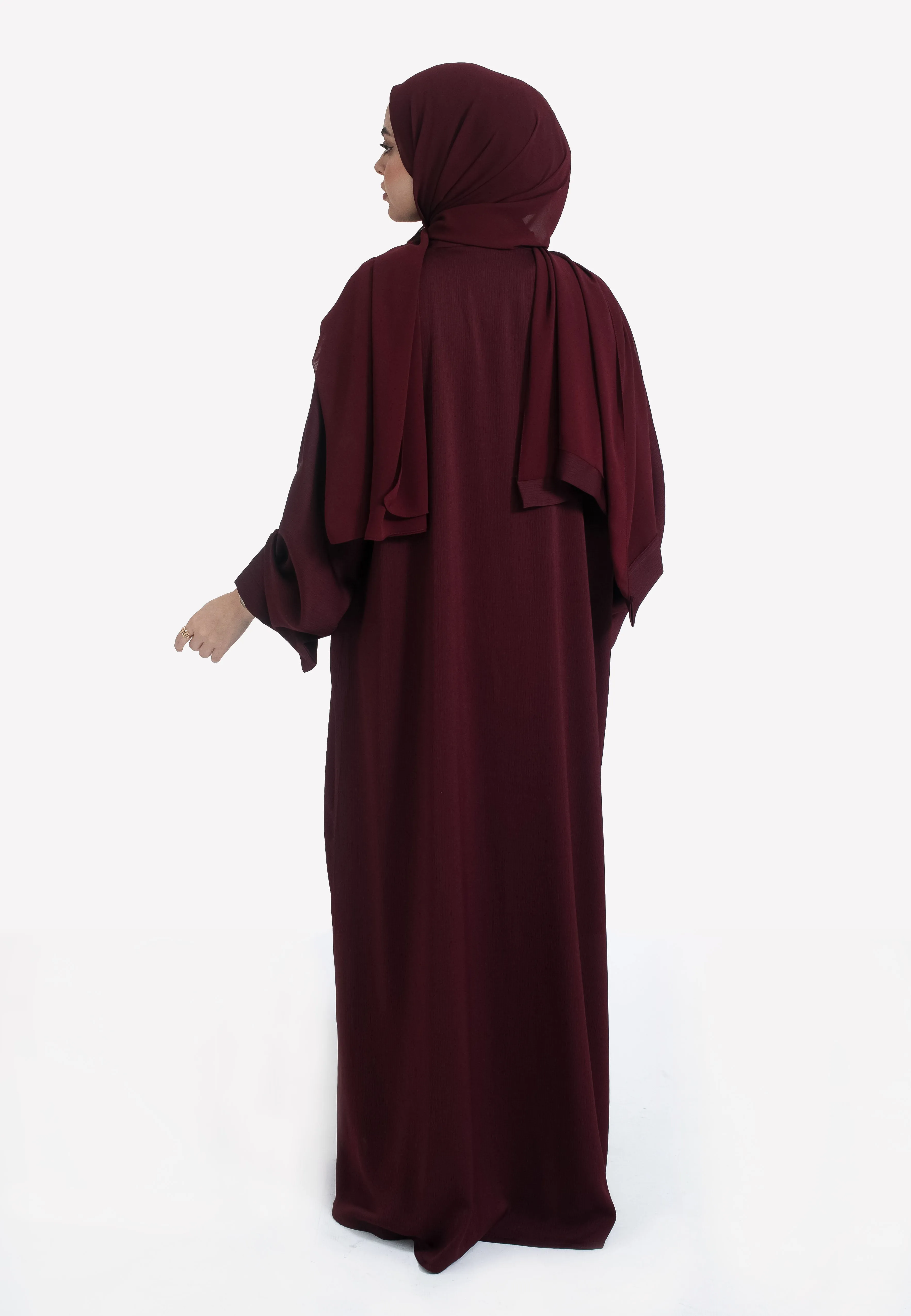 Plain Burgundy Textured Open Abaya