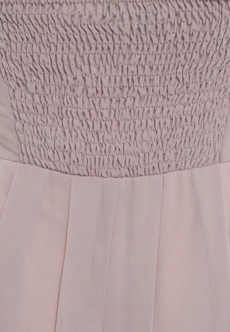 Plain Elegant Chiffon Strapless Dress