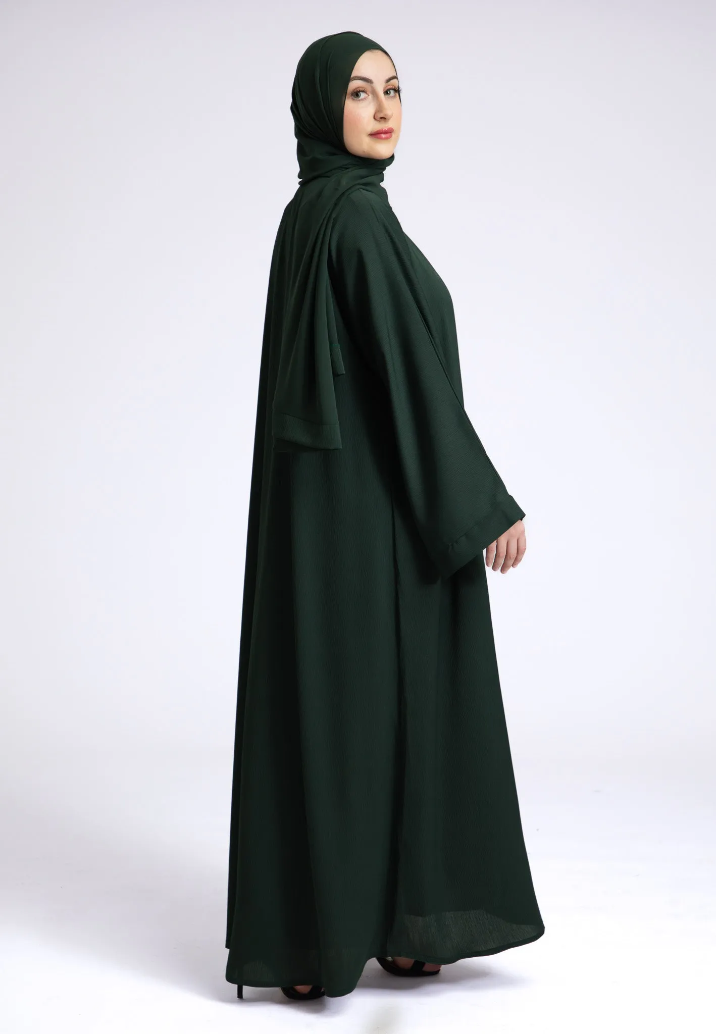 Plain Emerald Green Textured Open Abaya (Premium)