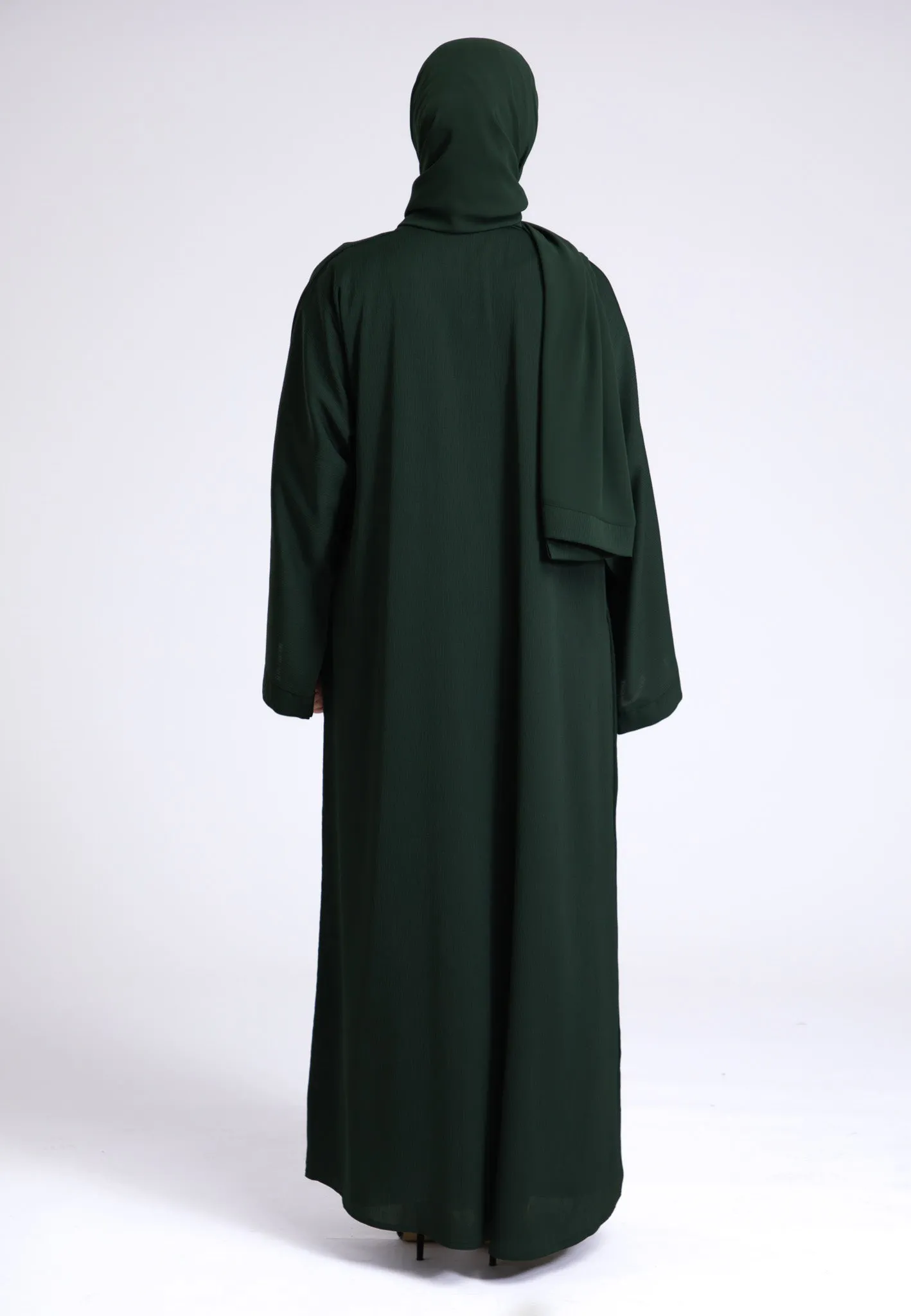 Plain Emerald Green Textured Open Abaya (Premium)
