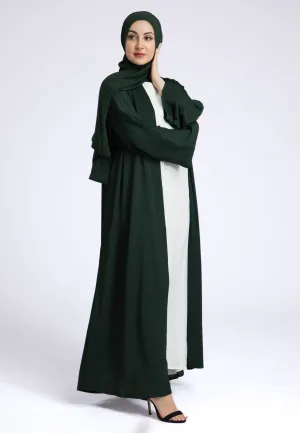 Plain Emerald Green Textured Open Abaya (Premium)