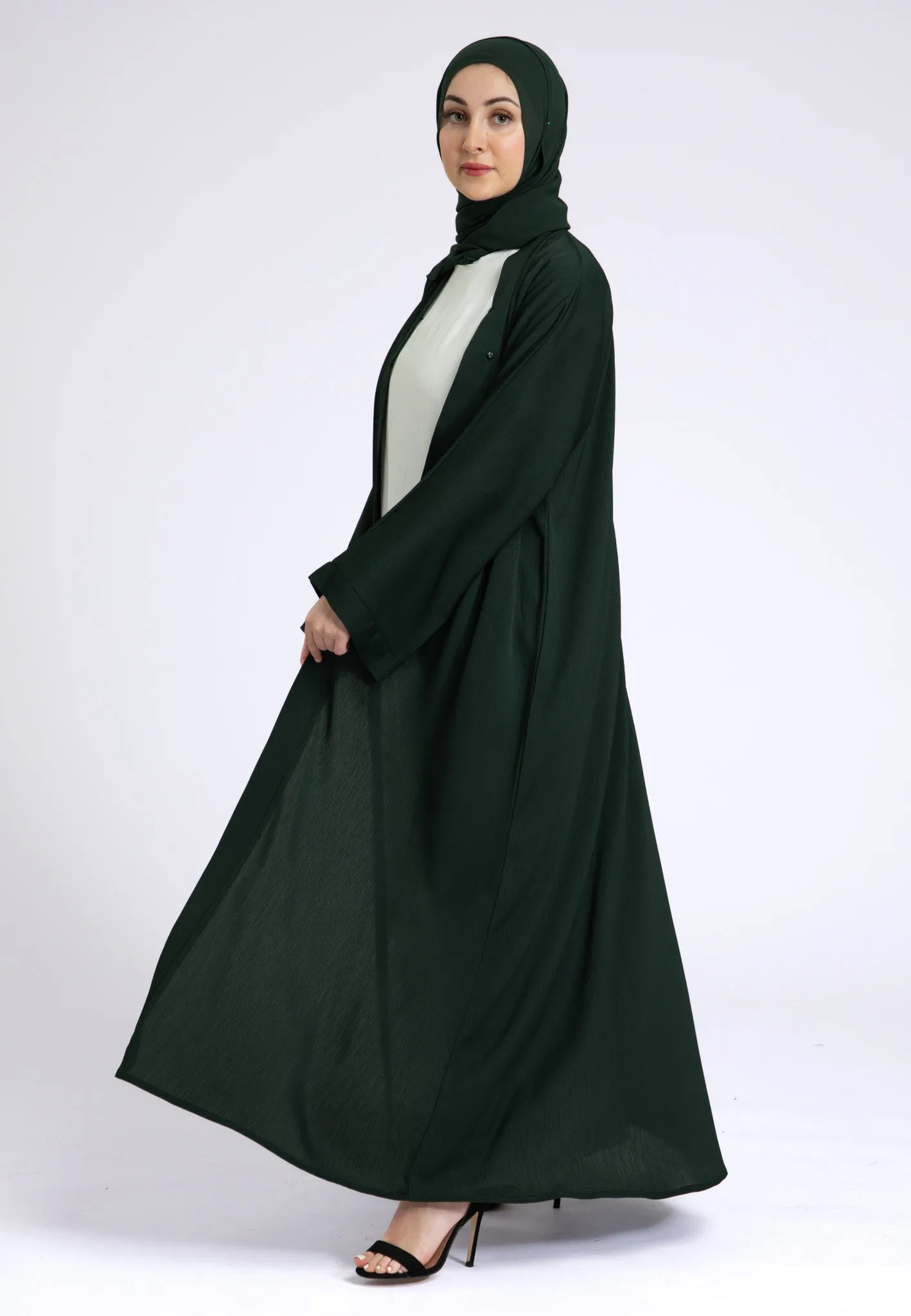 Plain Emerald Green Textured Open Abaya (Premium)