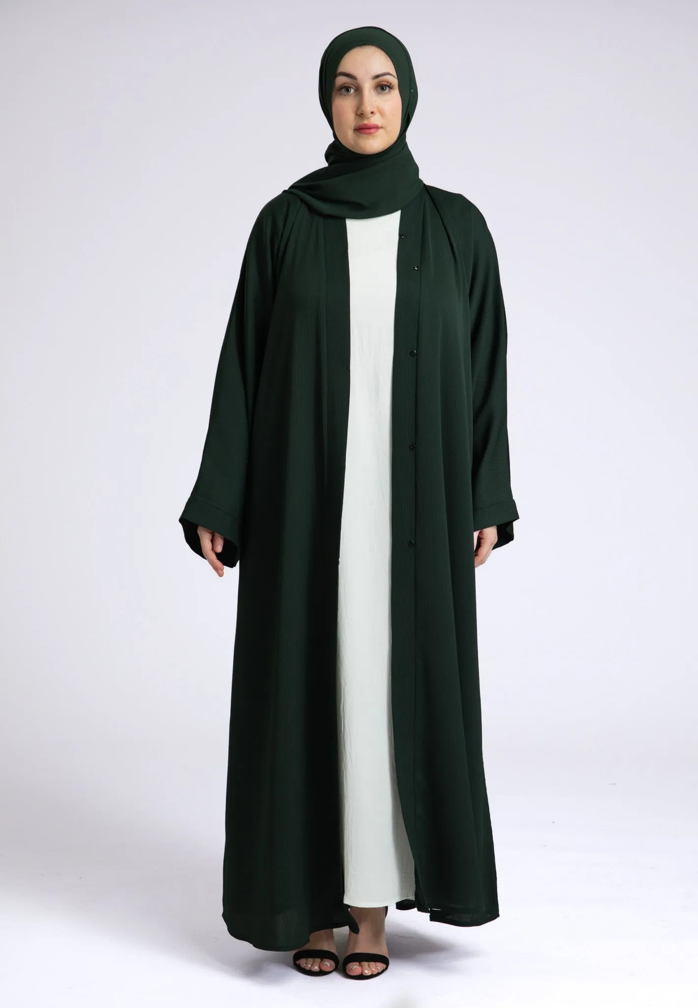 Plain Emerald Green Textured Open Abaya (Premium)