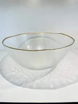 Plain glass large salad bowl with gold rim