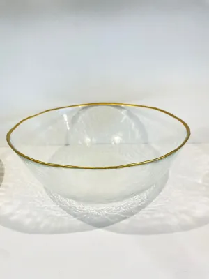 Plain glass salad bowl with matte gold rim