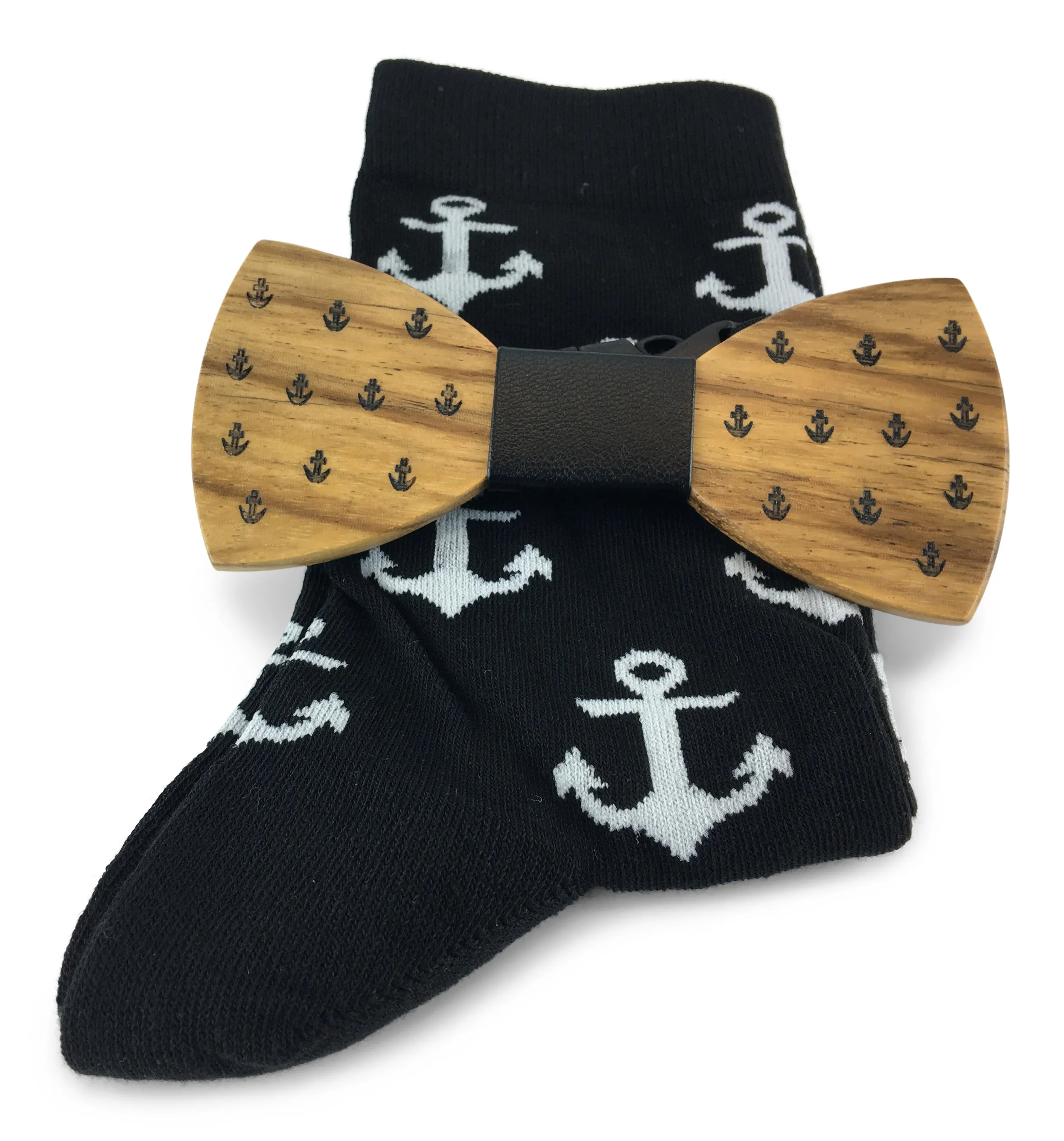 Premium Wooden Creative Handmade Bowtie with Matching Cotton Mens Blend Sock