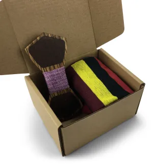 Premium Wooden Creative Handmade Bowtie with Matching Cotton Mens Blend Sock