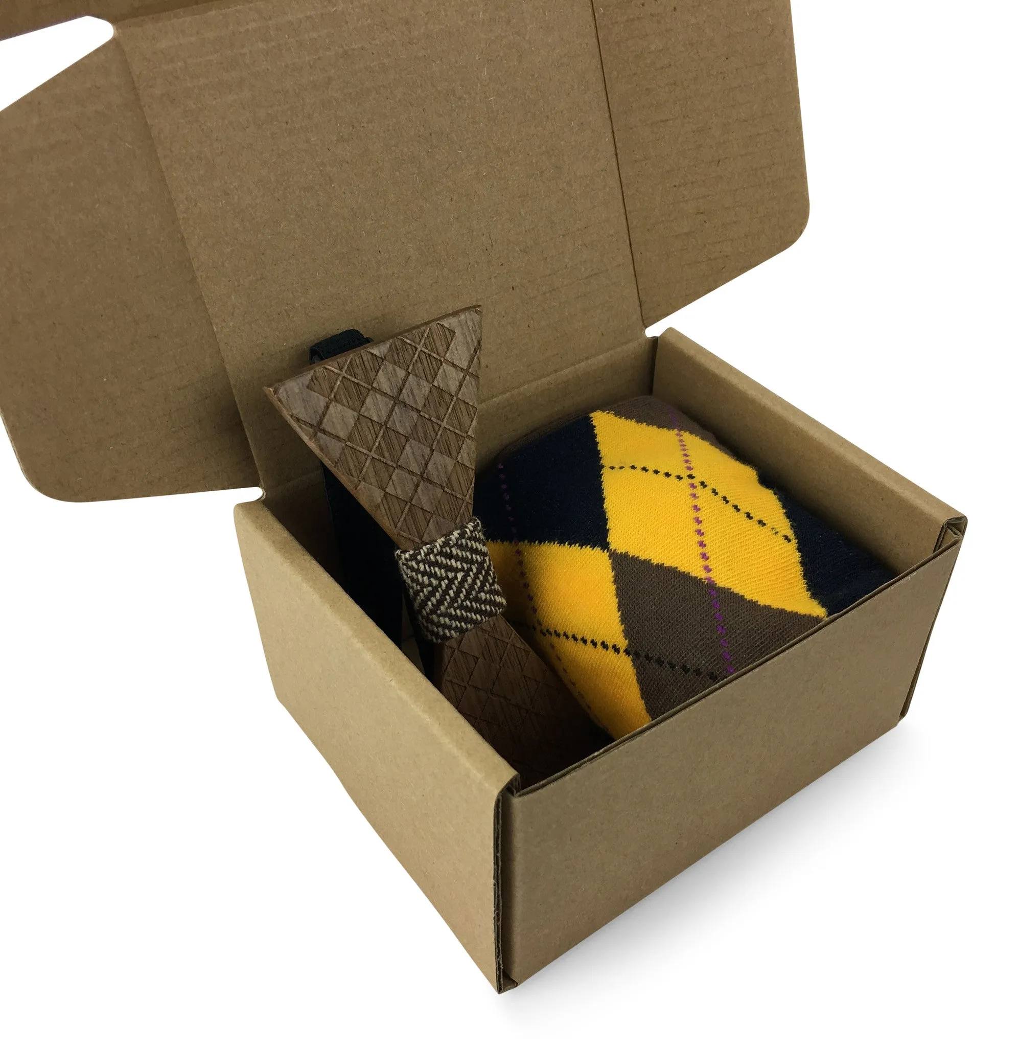 Premium Wooden Creative Handmade Bowtie with Matching Cotton Mens Blend Sock