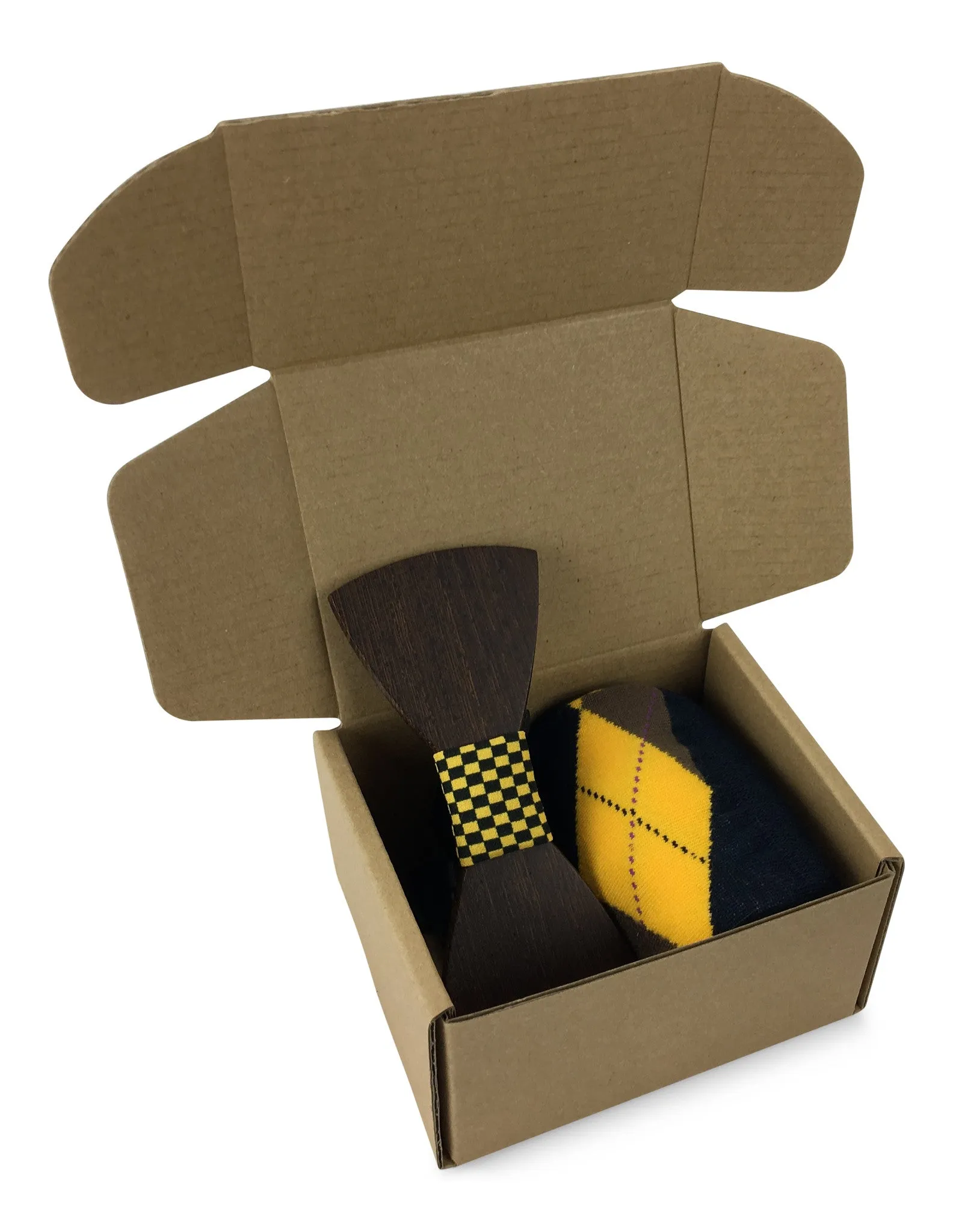 Premium Wooden Creative Handmade Bowtie with Matching Cotton Mens Blend Sock