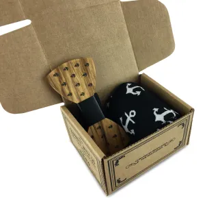 Premium Wooden Creative Handmade Bowtie with Matching Cotton Mens Blend Sock