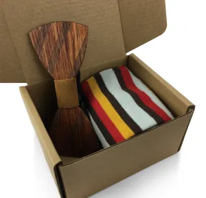 Premium Wooden Creative Handmade Bowtie with Matching Cotton Mens Blend Sock