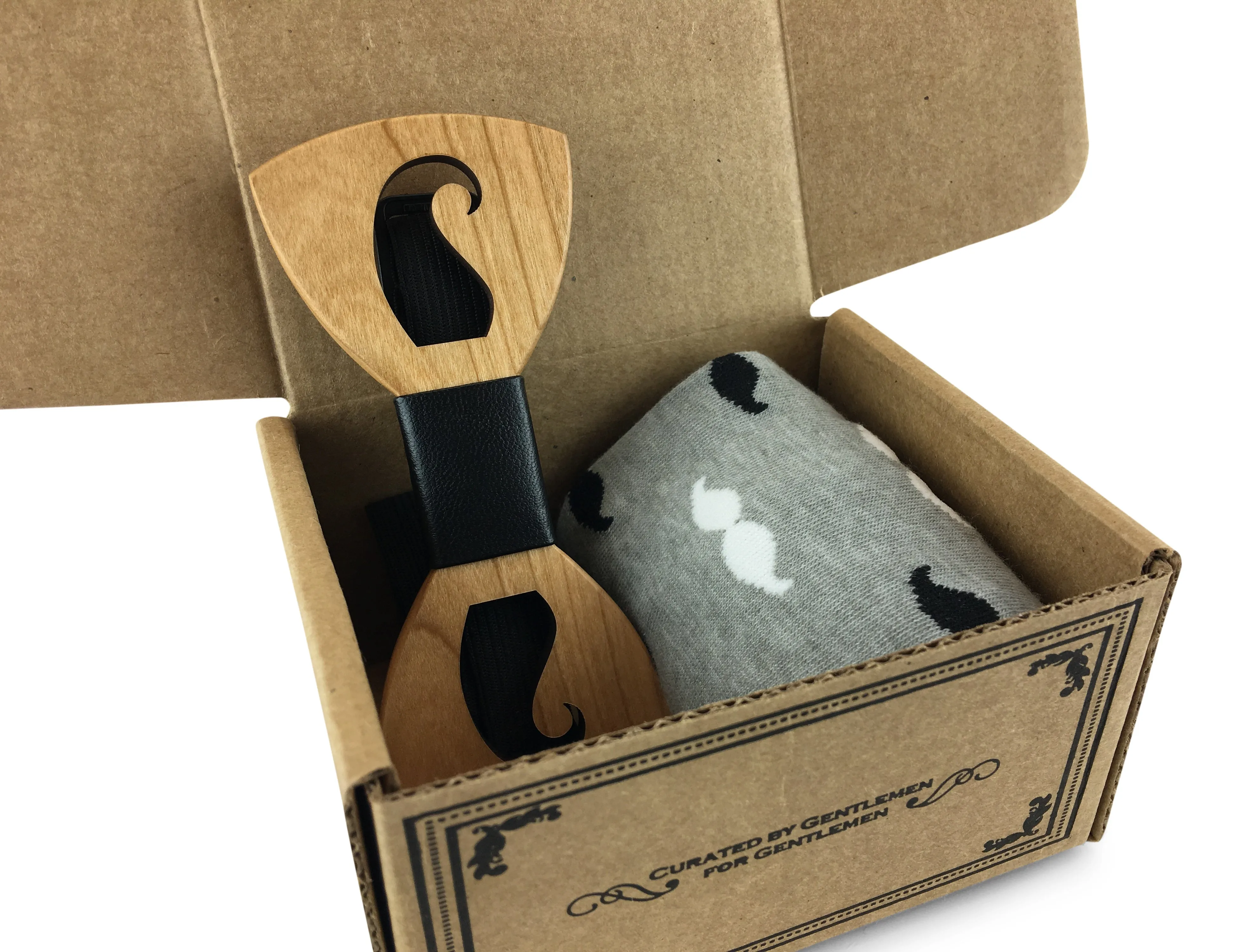 Premium Wooden Creative Handmade Bowtie with Matching Cotton Mens Blend Sock