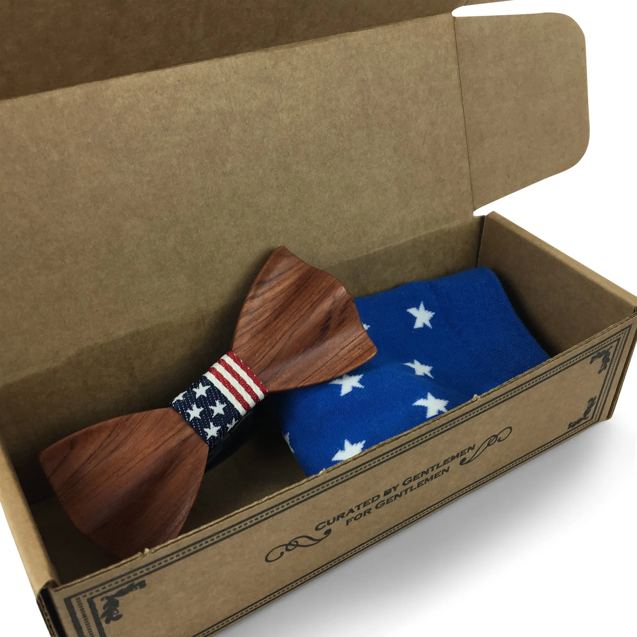 Premium Wooden Creative Handmade Bowtie with Matching Cotton Mens Blend Sock