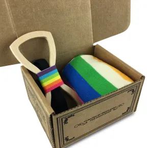 Premium Wooden Creative Handmade Bowtie with Matching Cotton Mens Blend Sock