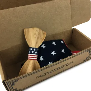 Premium Wooden Creative Handmade Bowtie with Matching Cotton Mens Blend Sock