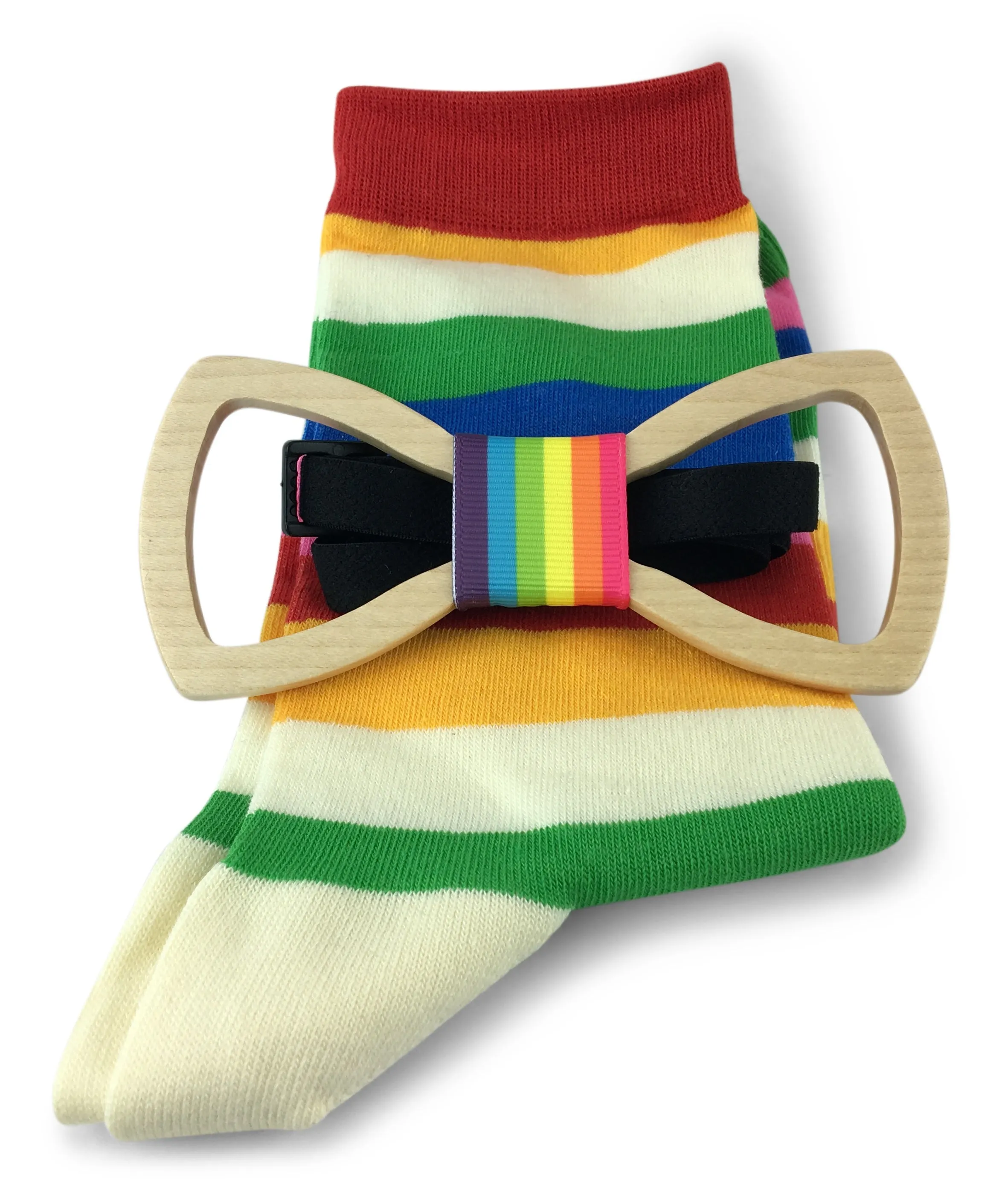 Premium Wooden Creative Handmade Bowtie with Matching Cotton Mens Blend Sock