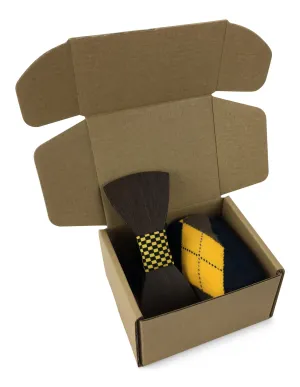 Premium Wooden Creative Handmade Bowtie with Matching Cotton Mens Blend Sock