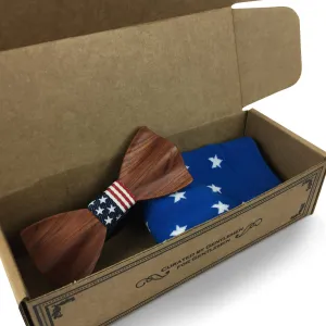 Premium Wooden Creative Handmade Bowtie with Matching Cotton Mens Blend Sock