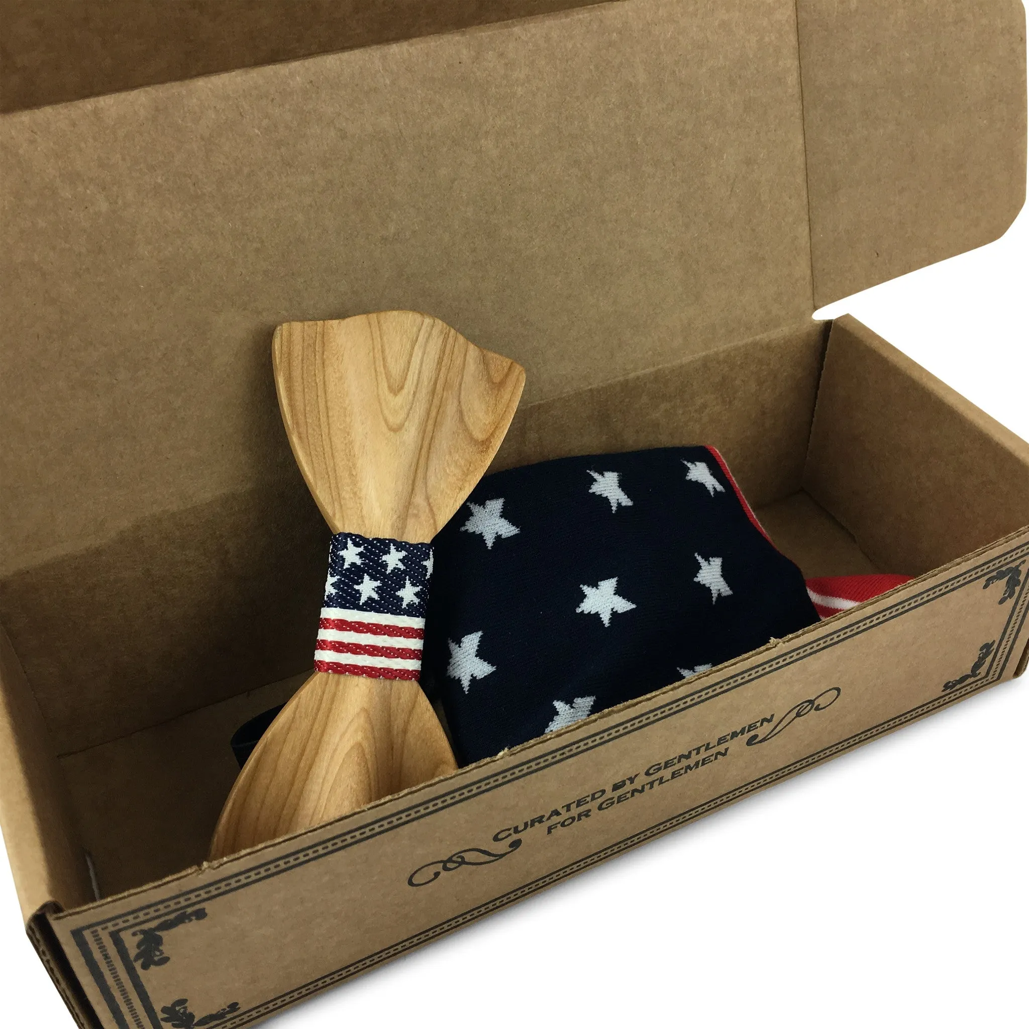 Premium Wooden Creative Handmade Bowtie with Matching Cotton Mens Blend Sock