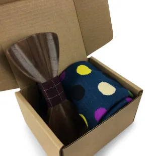 Premium Wooden Creative Handmade Bowtie with Matching Cotton Mens Blend Sock