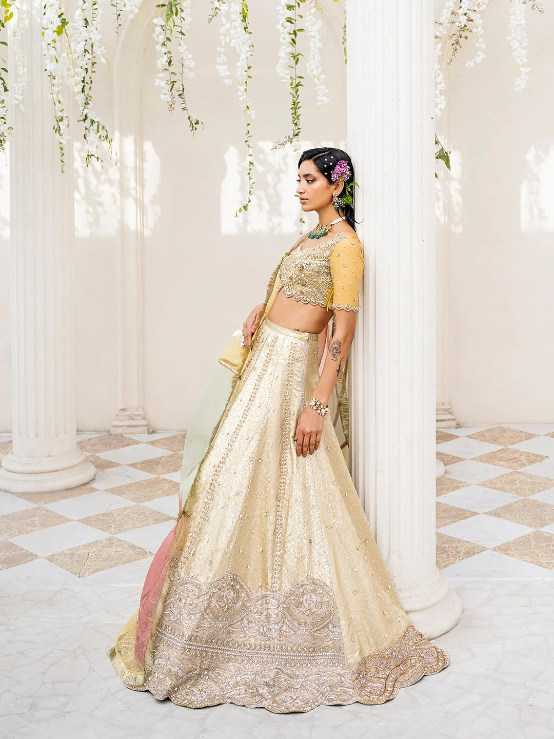 Premium Yellow Bridal Lehenga Choli and Dupatta Dress