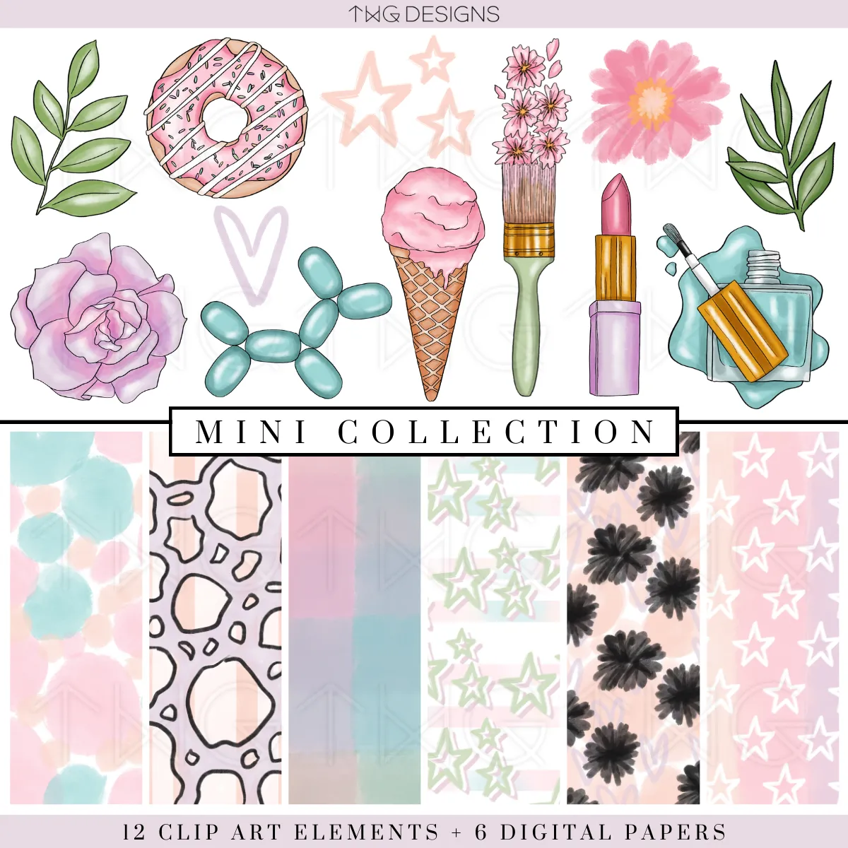 Pretty Sweet Clipart   Pattern Bundle