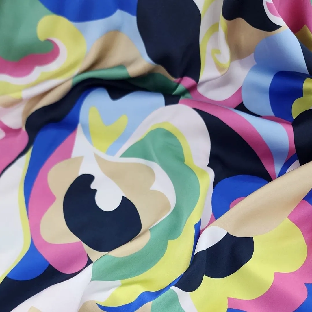 Printed Armani Satin Fabric Multi Flower 150cm