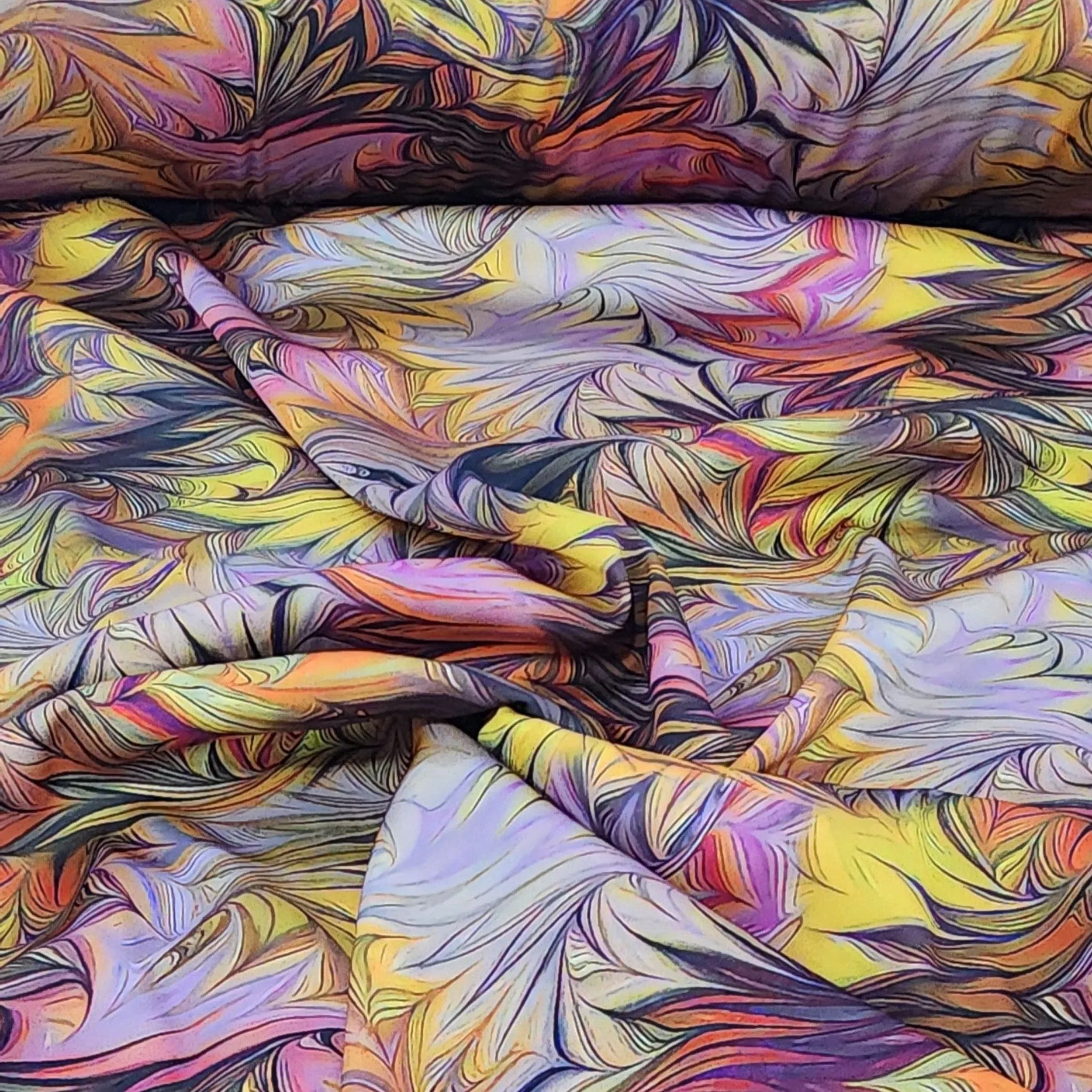 Printed Digital Armani Satin Fabric Yellow/Lilac 150cm
