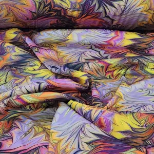 Printed Digital Armani Satin Fabric Yellow/Lilac 150cm