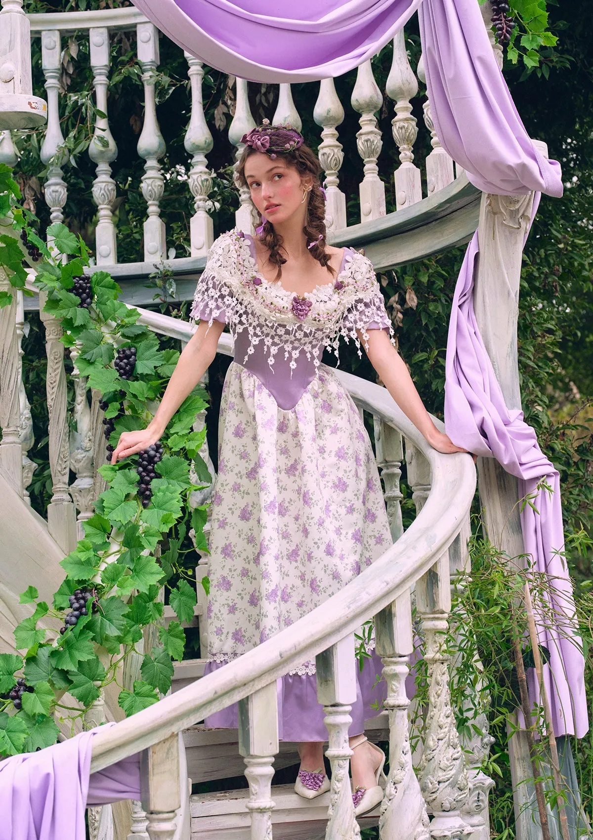 Purple Jacquard Vine Corset Dress