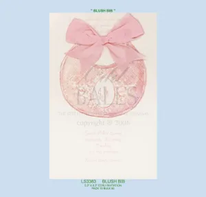 "Blush Bib" Pink Silk Ribbon Baby Invitation