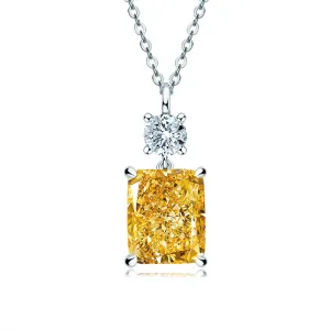 Radiant Cut Yellow Created Diamond Drop Pendant Necklace