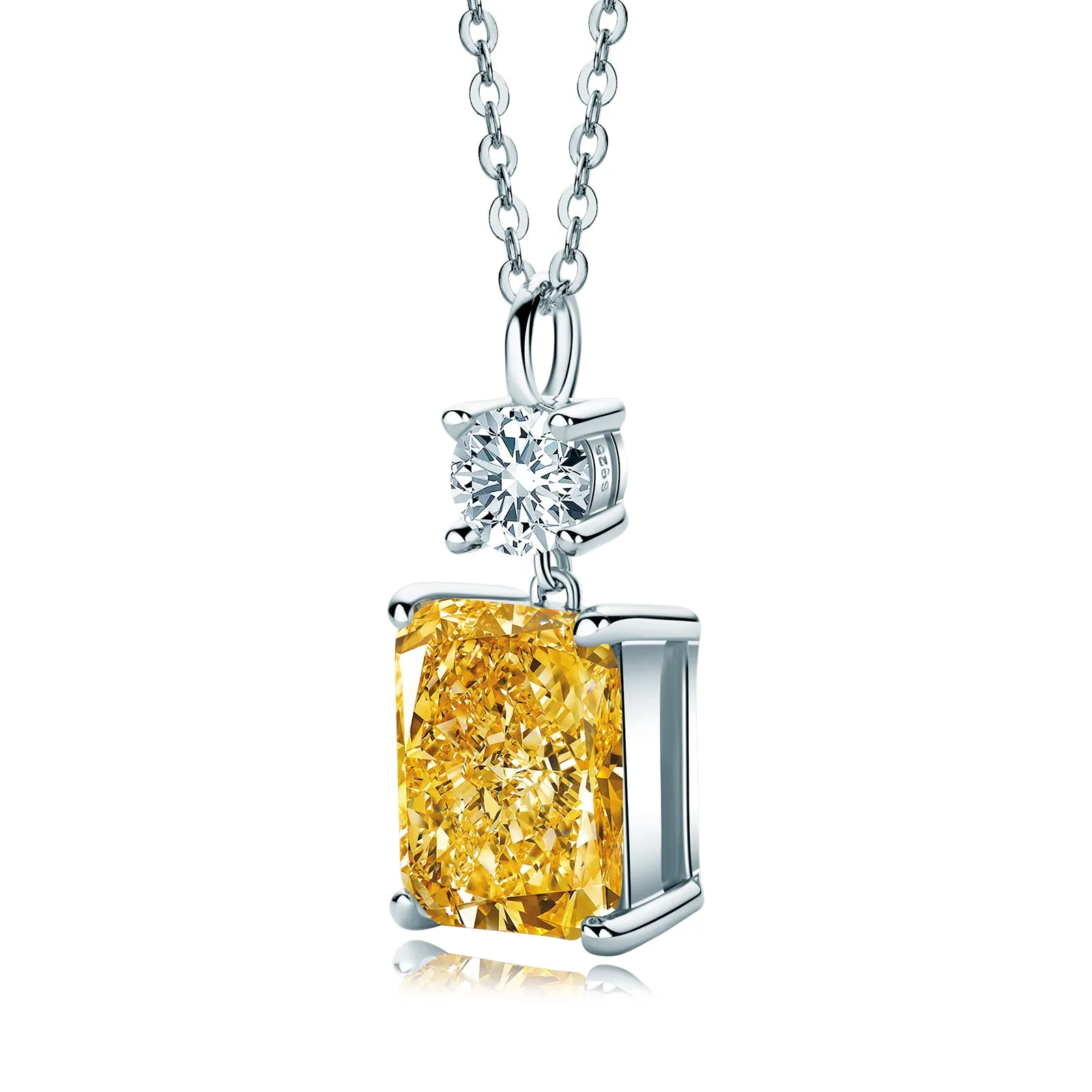 Radiant Cut Yellow Created Diamond Drop Pendant Necklace