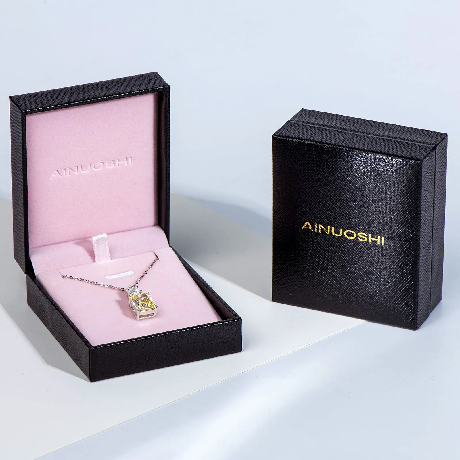Radiant Cut Yellow Created Diamond Drop Pendant Necklace