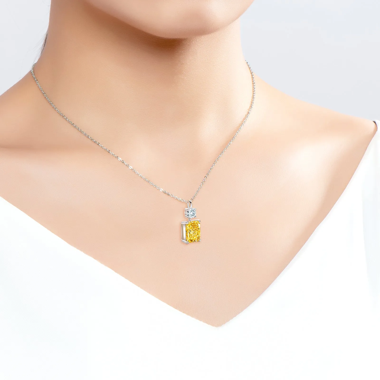 Radiant Cut Yellow Created Diamond Drop Pendant Necklace