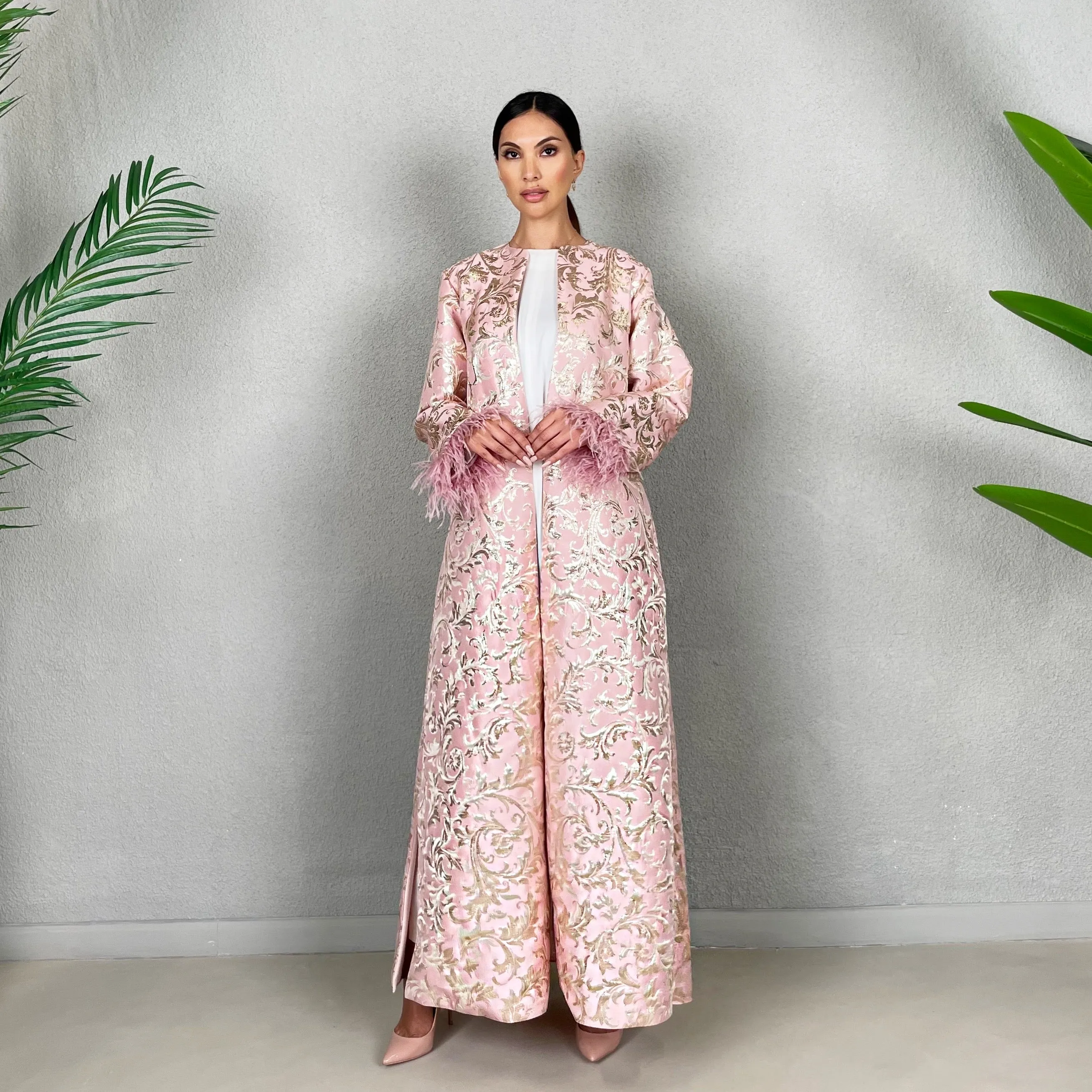 RAM22 BLUSH PINK BROCADE ABAYA
