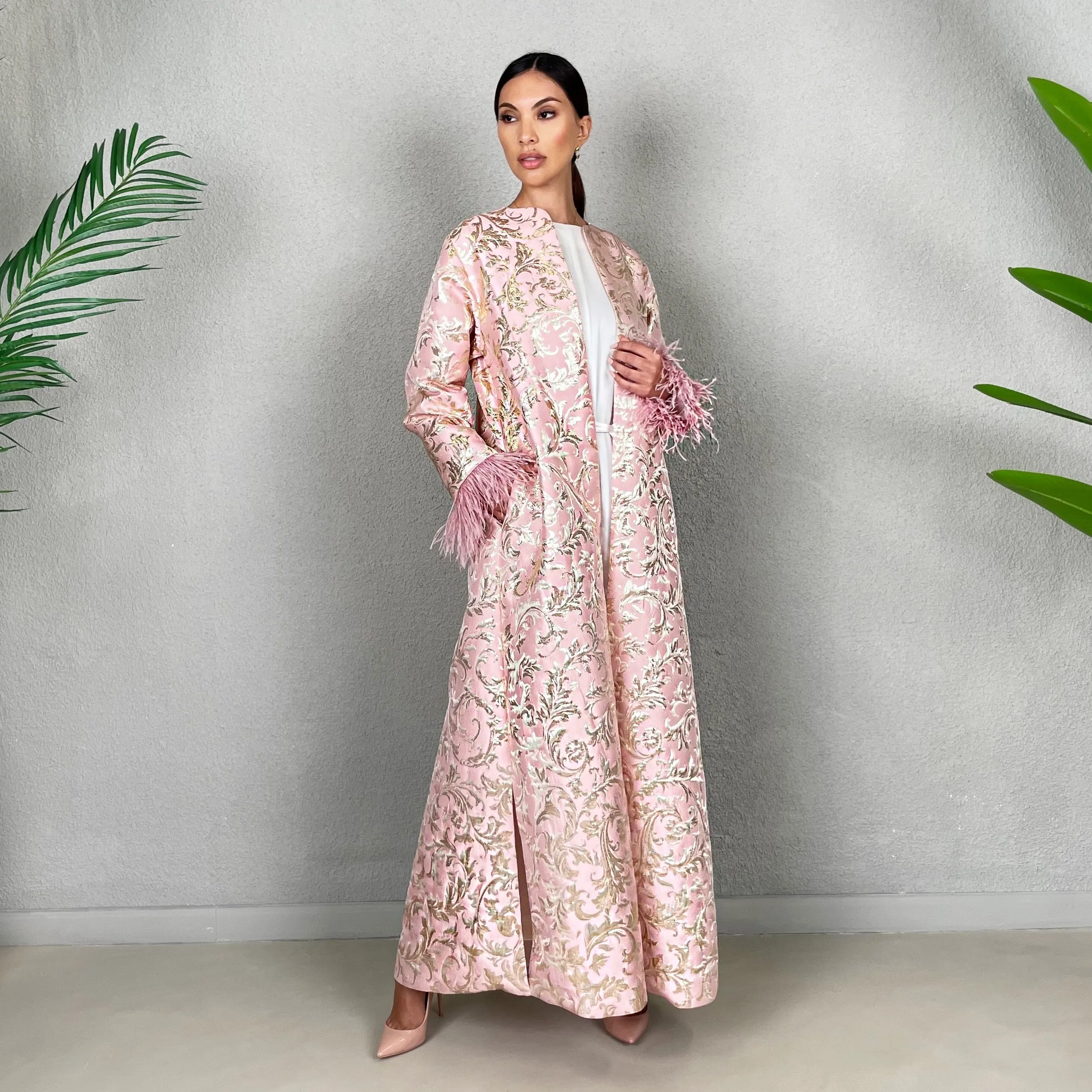 RAM22 BLUSH PINK BROCADE ABAYA