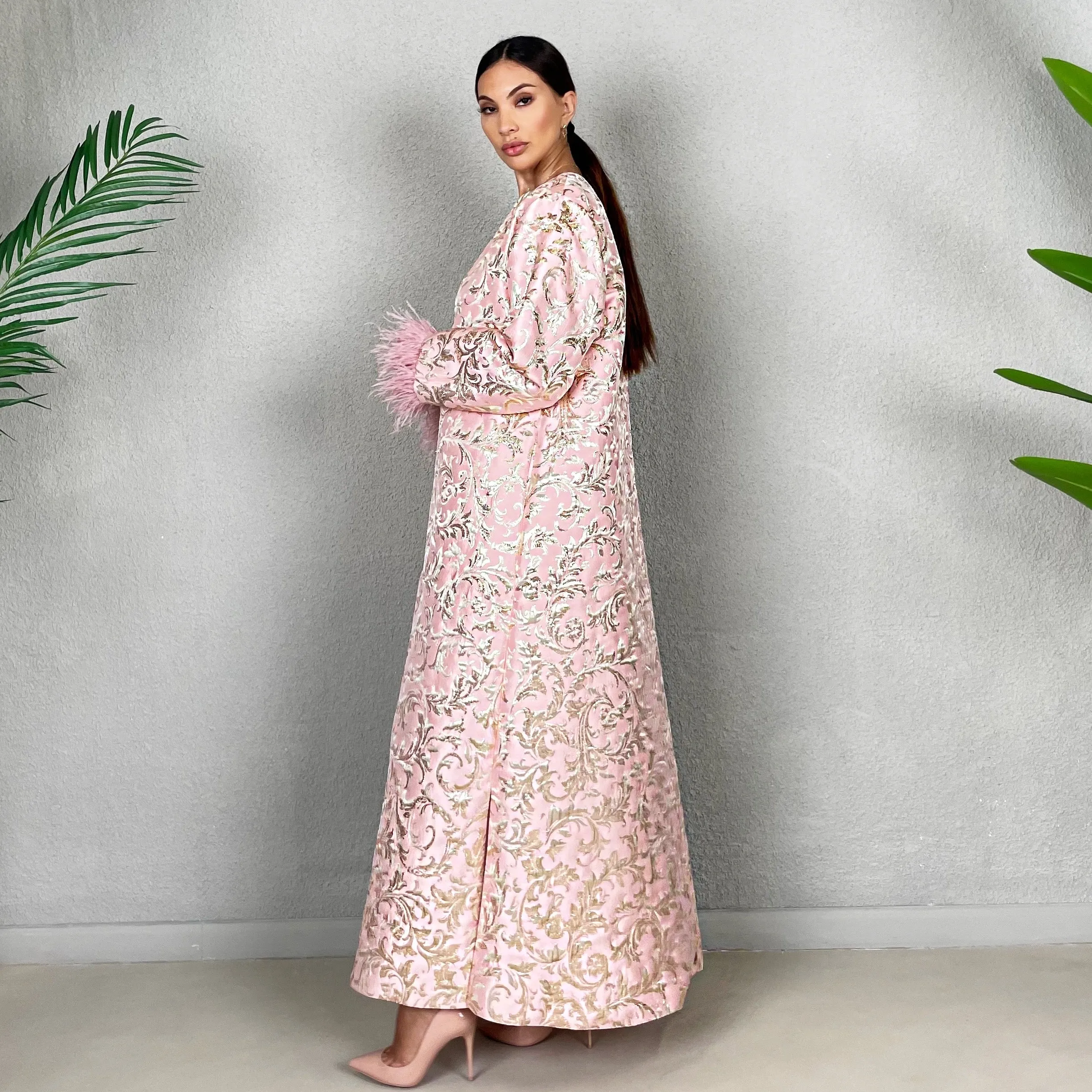 RAM22 BLUSH PINK BROCADE ABAYA