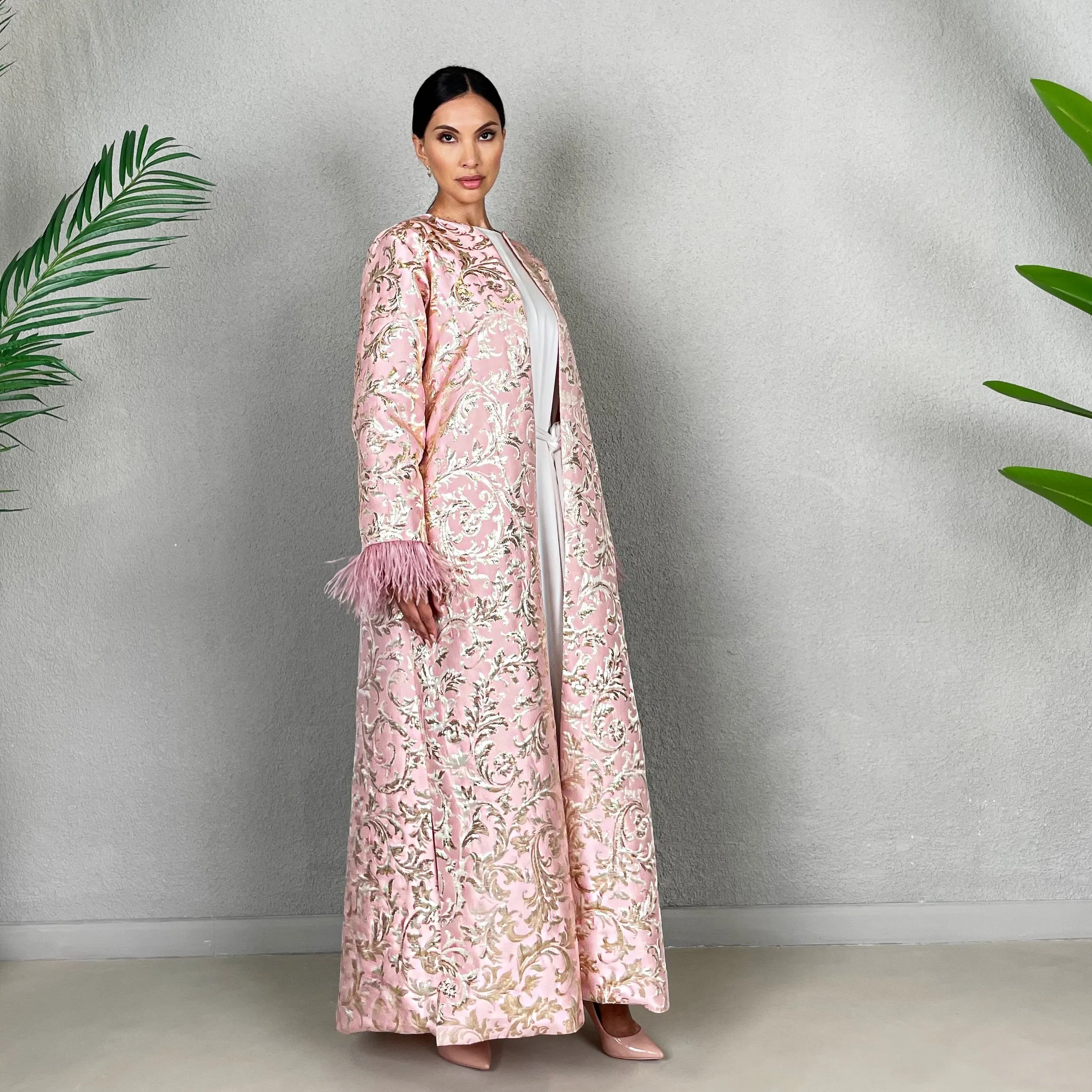 RAM22 BLUSH PINK BROCADE ABAYA