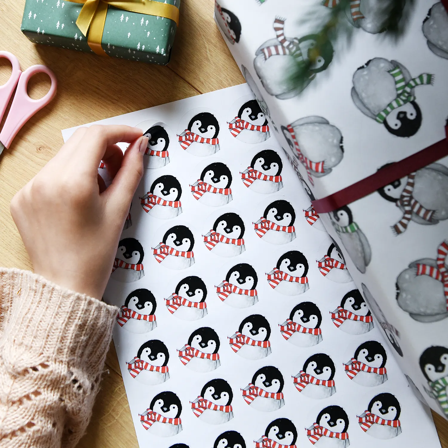 Recycled Baby Penguin Wrapping Paper Stickers