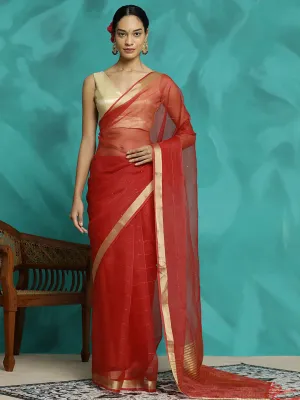 Red Sequin Embellished Organza Saree
