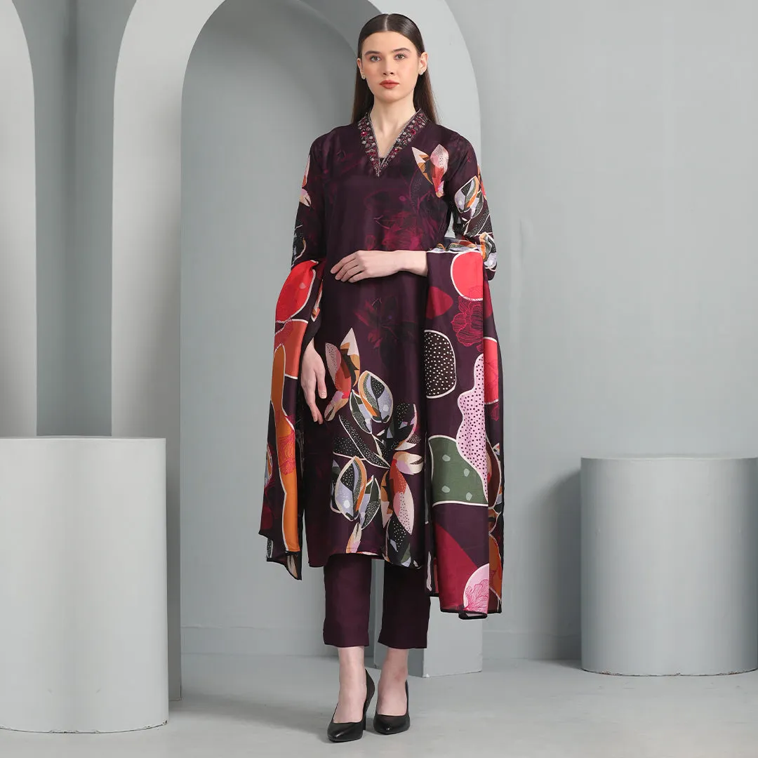Rich Maroon Floral Design Salwar Suit