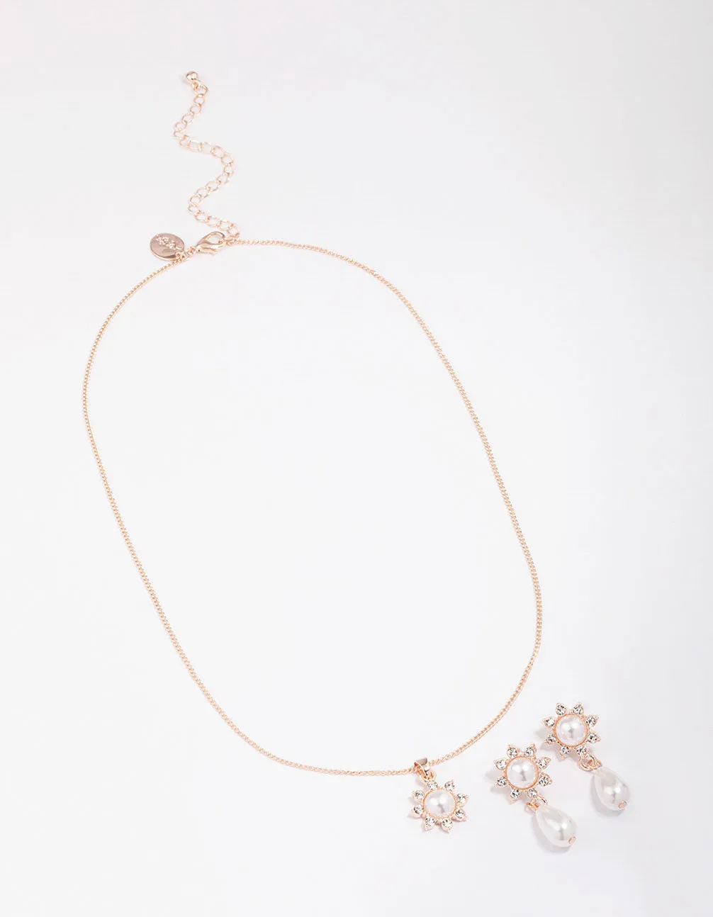 Rose Gold Pearl Flower Drop Jewellery Set