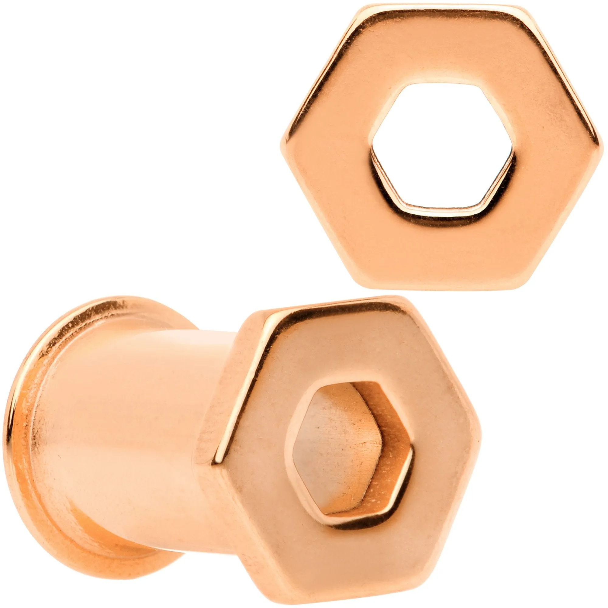 Rose Gold Tone Geometric Hexagon Double Flare Tunnel Plug Set 3mm to 25mm