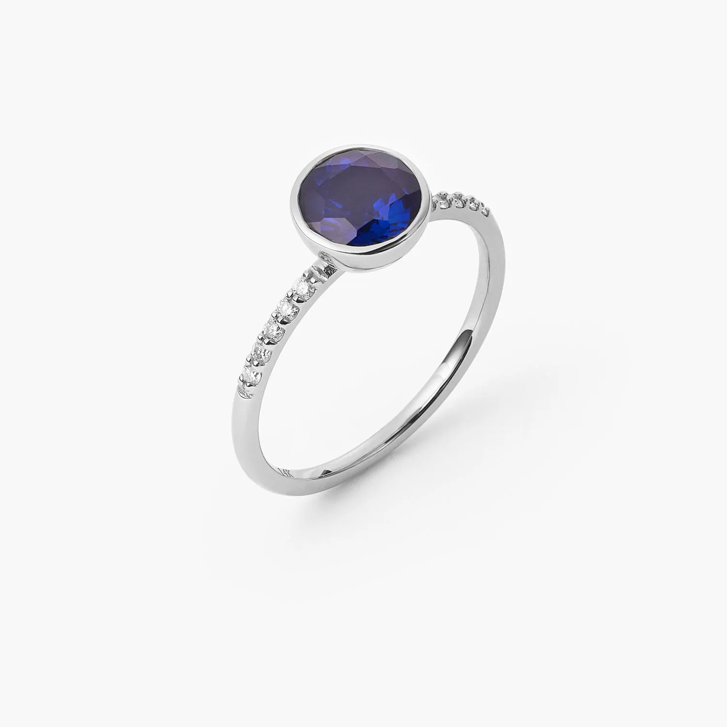 Round Blue Sapphire Engagement With Diamond Simple Vintage Ring
