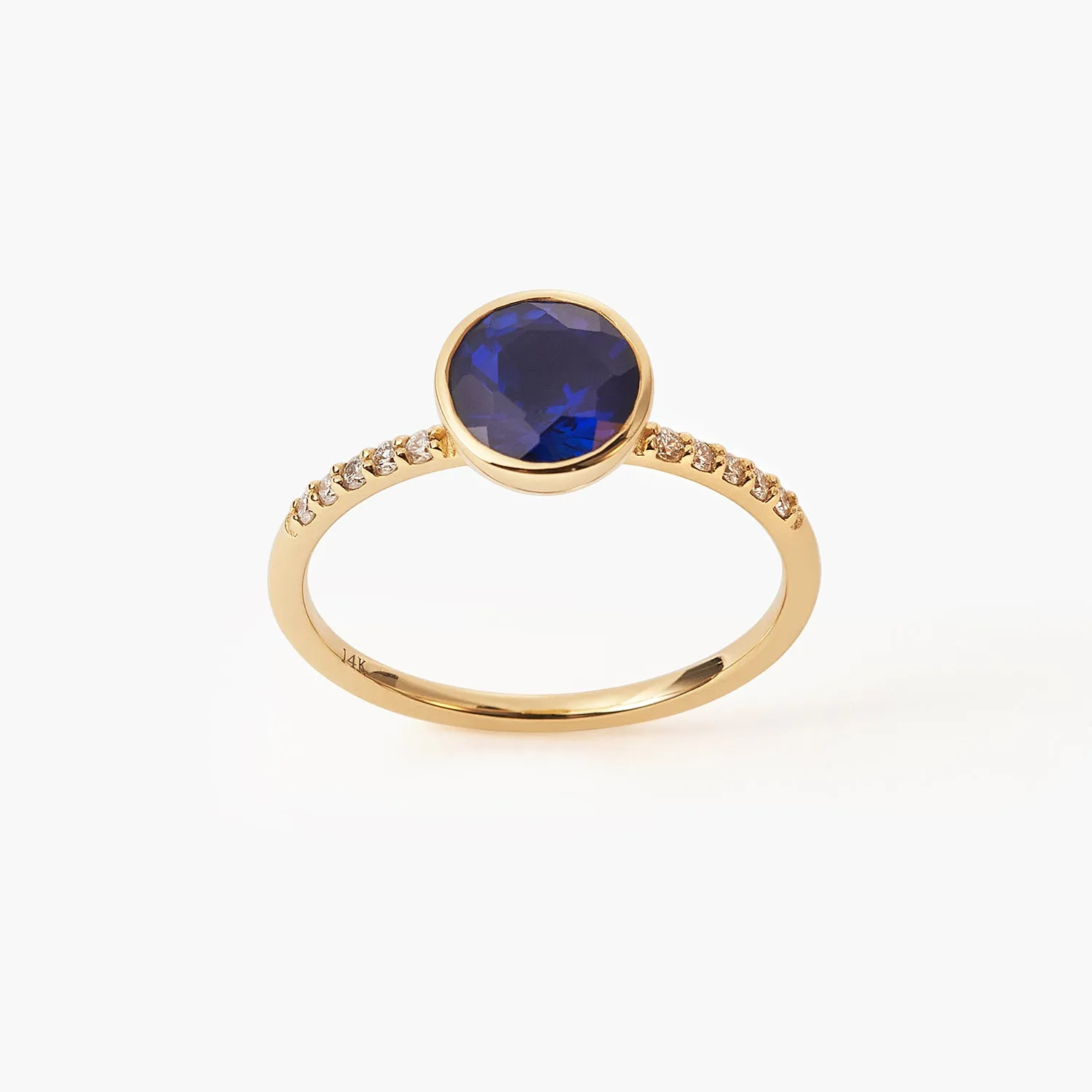 Round Blue Sapphire Engagement With Diamond Simple Vintage Ring