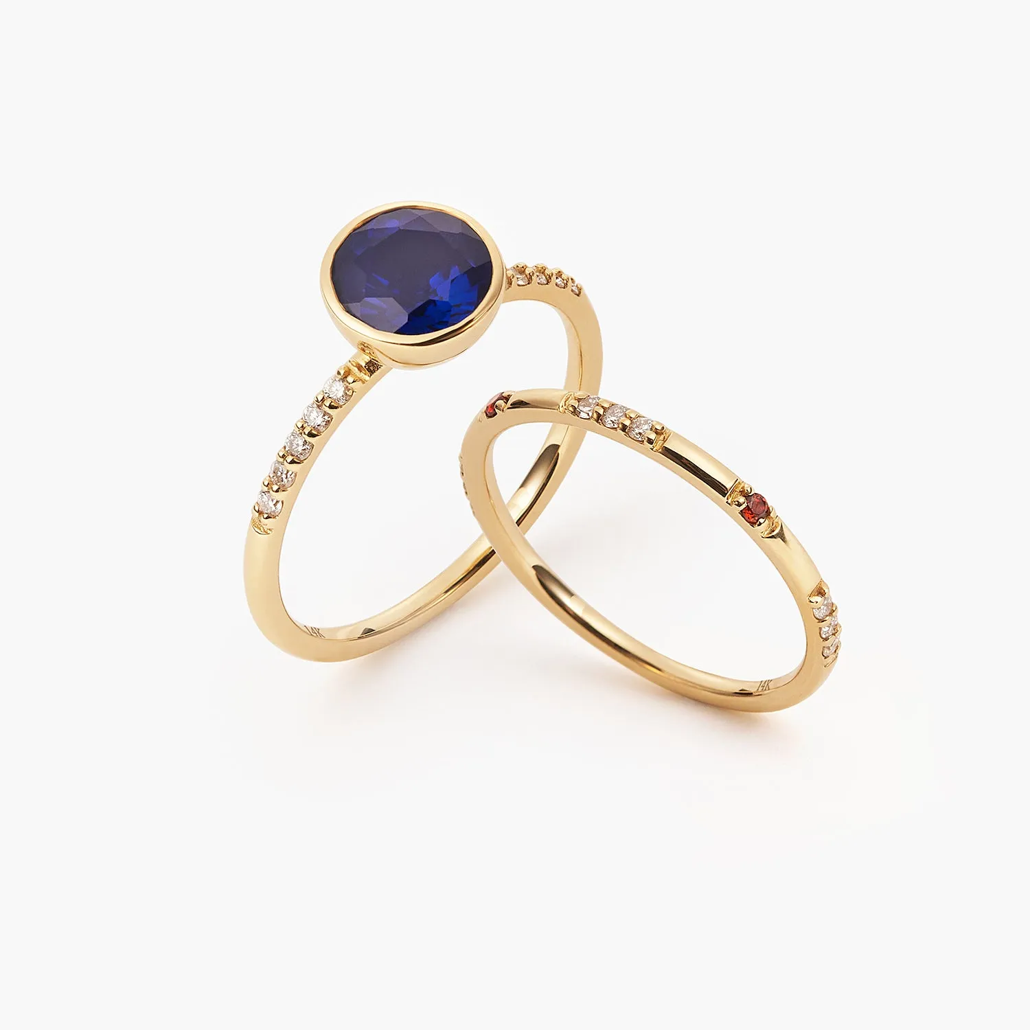 Round Blue Sapphire Engagement With Diamond Simple Vintage Ring