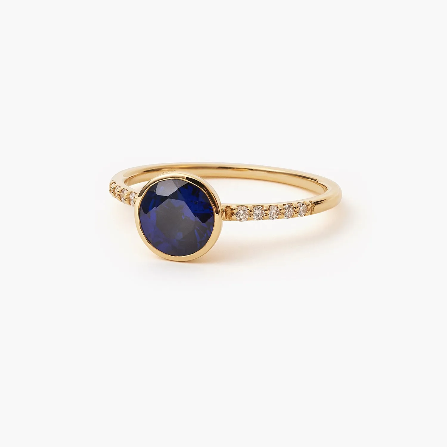 Round Blue Sapphire Engagement With Diamond Simple Vintage Ring