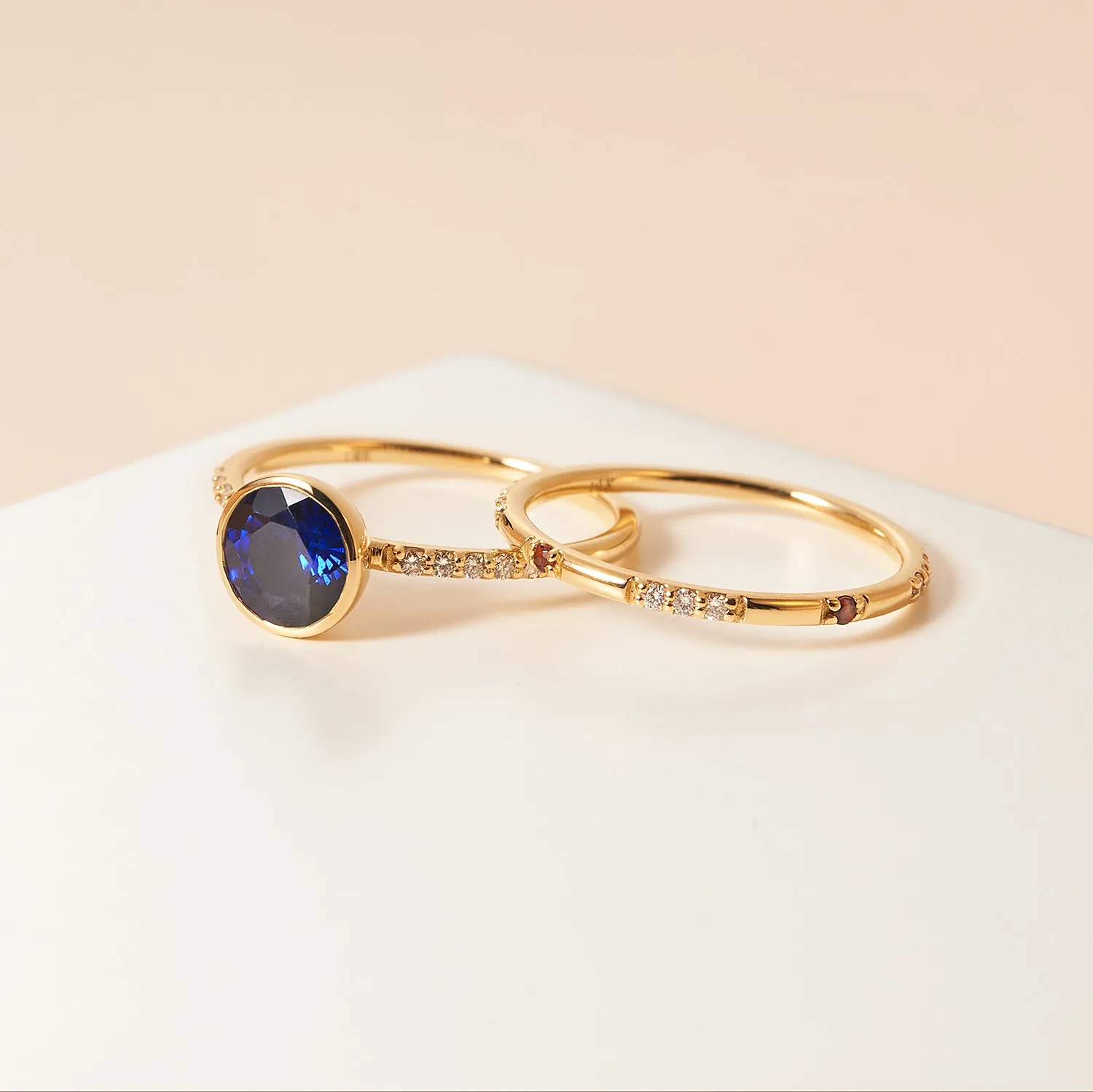 Round Blue Sapphire Engagement With Diamond Simple Vintage Ring